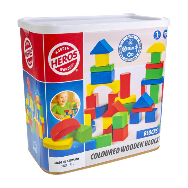 Heros Houten Blokken Gekleurd – Blokken – 100 Bouwblokken – Grote Set – FSC Hout – Gemaakt in Duitsland – Creatief Bouwen – Vanaf 1 Jaar