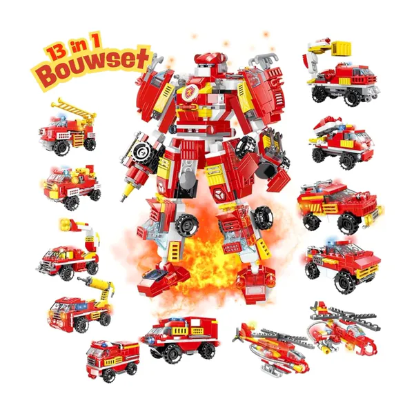 Woma C0651 Brandweer Auto Robot 1 3 in 1 bouwset | City mecha transformers | Ideas expert modelbouw | Classic Icons Creator speelgoed technisch bouwpakket voor kinderen & volwassenen | Geschikt voor Lego | Bouwdoos met 591 bouwstenen