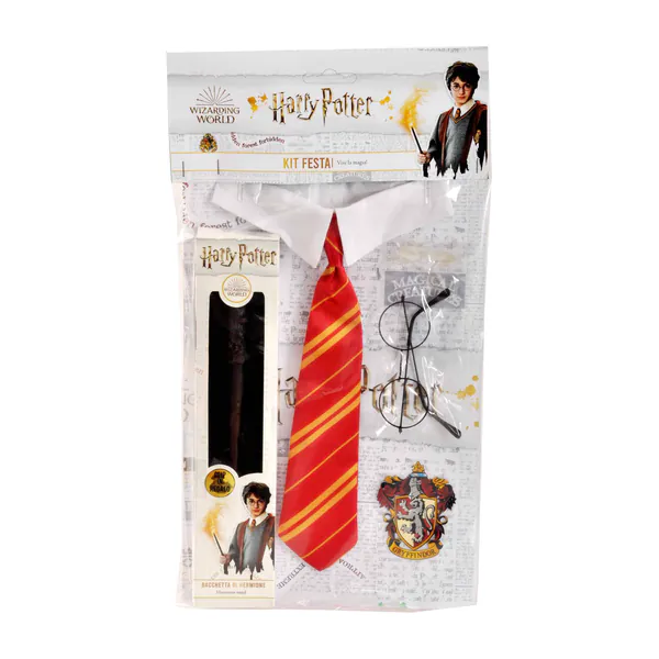 Ciao s.r.l Harry Potter Toverstaf Griffoendor Verkleedaccessoires Kind en Volwassenen Tovenaarsset - Officiële licentie - 4-Delig Stropdas/Bril/Shirt/Toverstaf - One Size