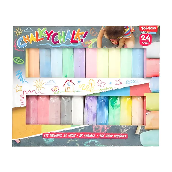 Toi Toys stoepkrijt set - 24x stuks - multicolor - neon/marmer/basic - kleuren/tekenen